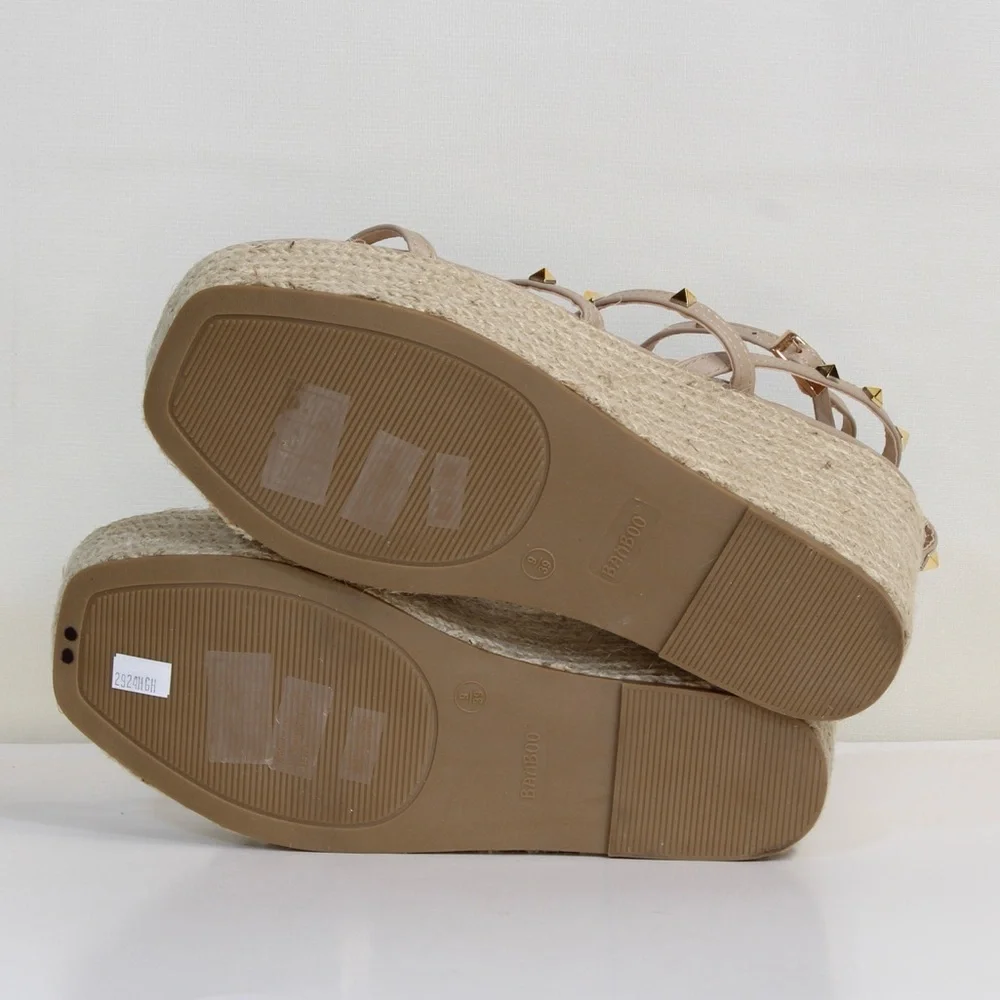 Bamboo Tan Strappy Espadrille Platform Studded Gladiator Sandals NWOT